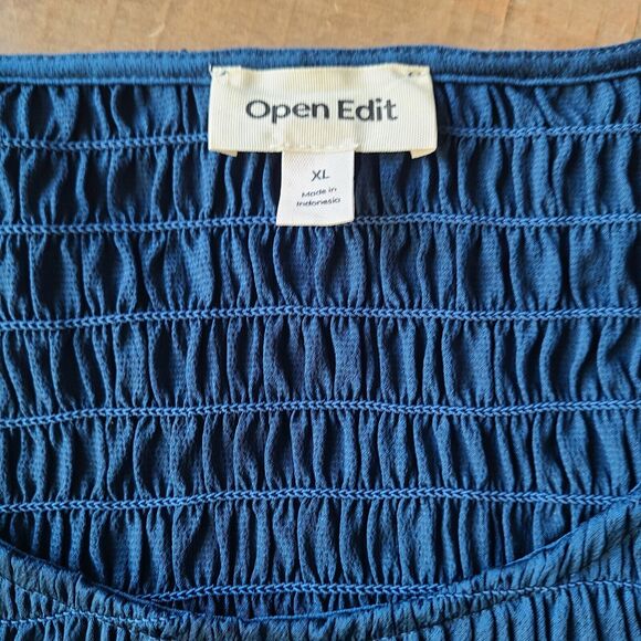 OPEN EDIT Nordstrom Womens XL Rouched Blue‎ Aurora Top Line Sleeve NEW - Picture 3 of 6